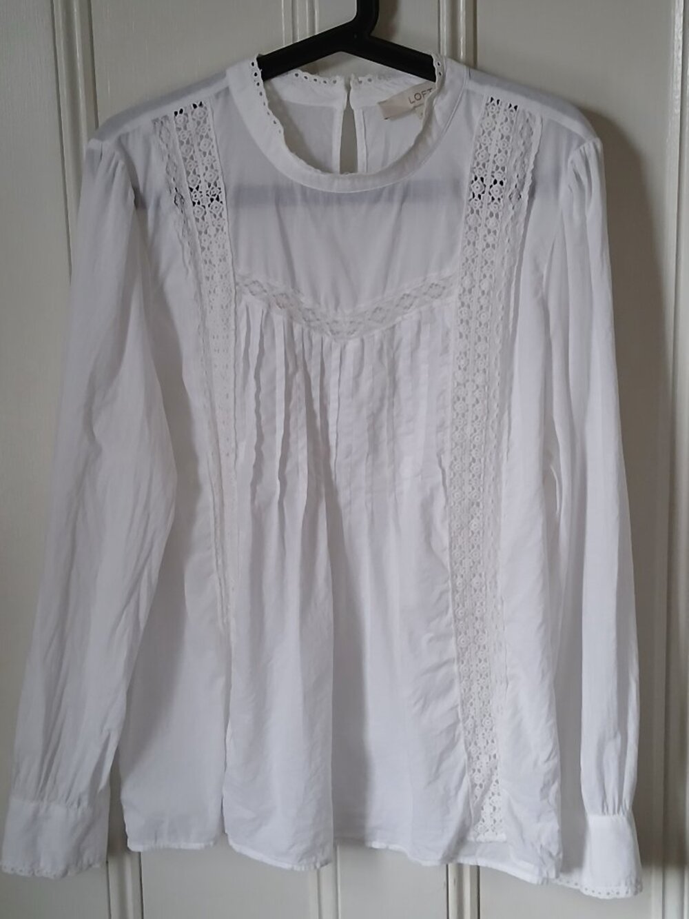 LOFT White Lace Pintuck High-Neck Blouse